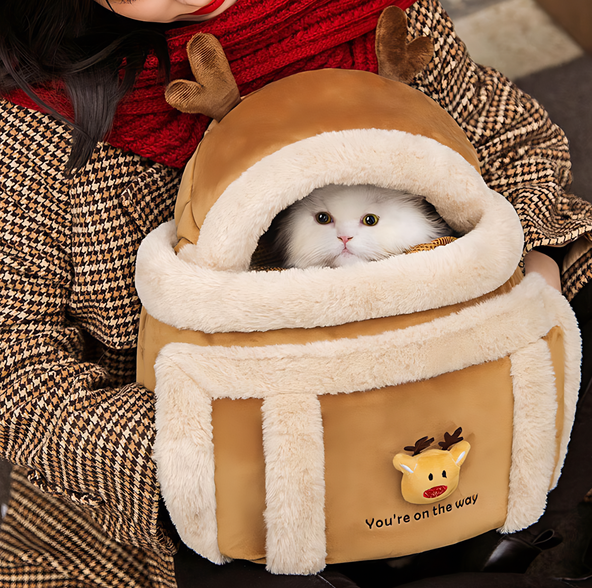Travel Pet Carrier Bag; Breathable sling for small dogs and cats (5-10lbs)(Brown Reindeer)