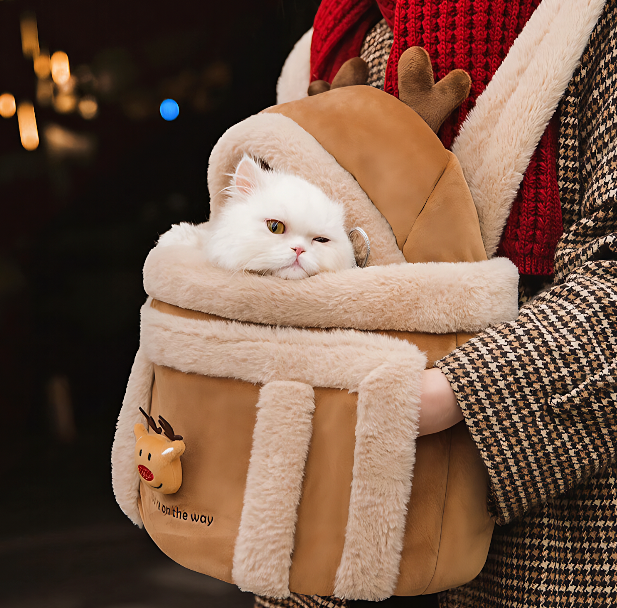 Travel Pet Carrier Bag; Breathable sling for small dogs and cats (5-10lbs)(Brown Reindeer)