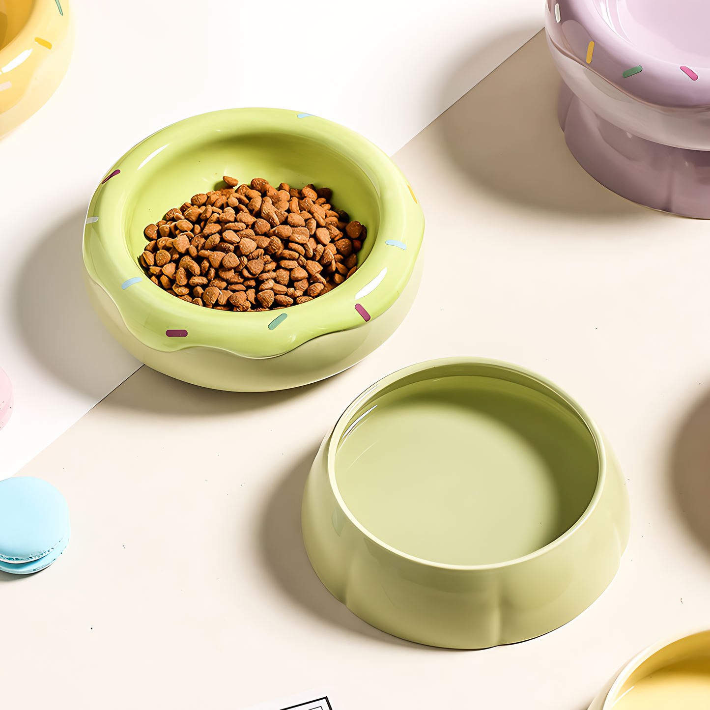 Donut Duo Ceramic Dog Bowl Set(Green)