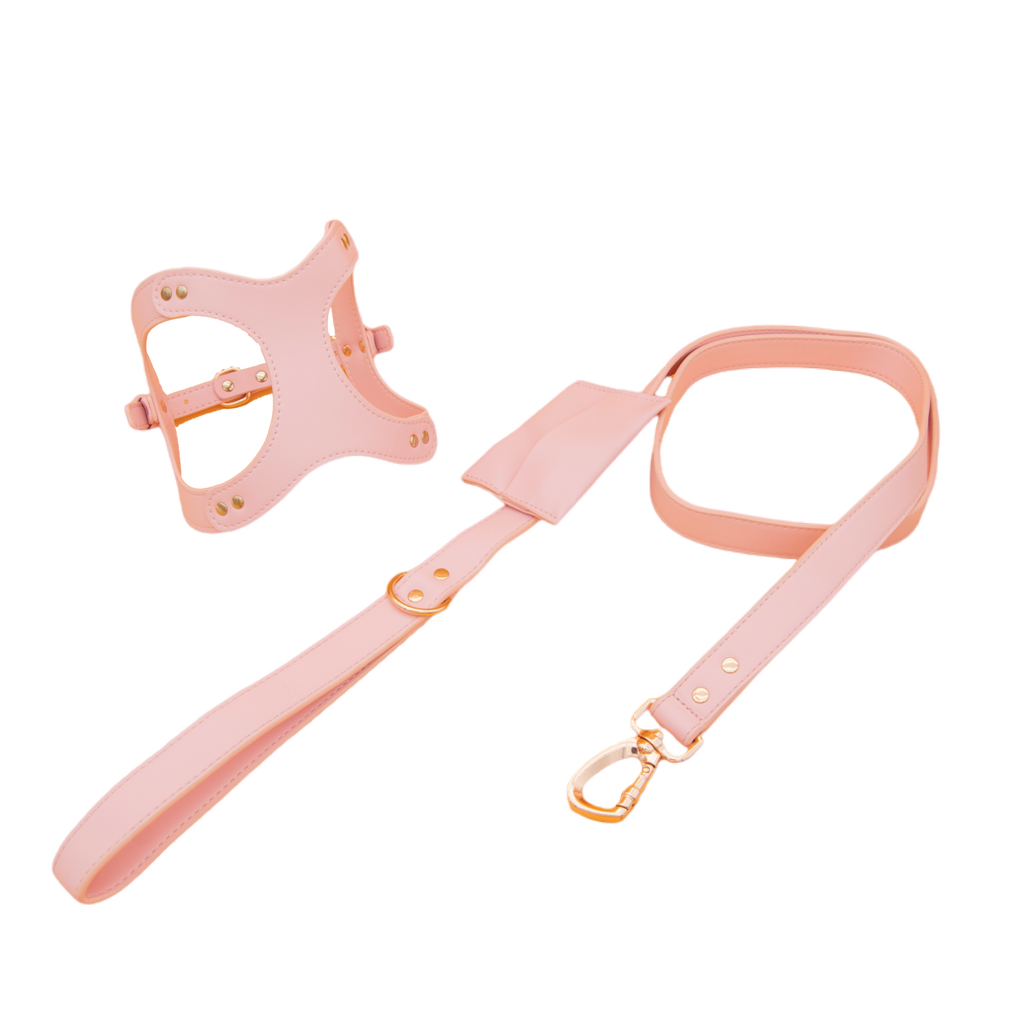 Small Dog PU Leather Harness & Leash Set (Fits Chest 26-50cm)(Strawberry Milk Pink)