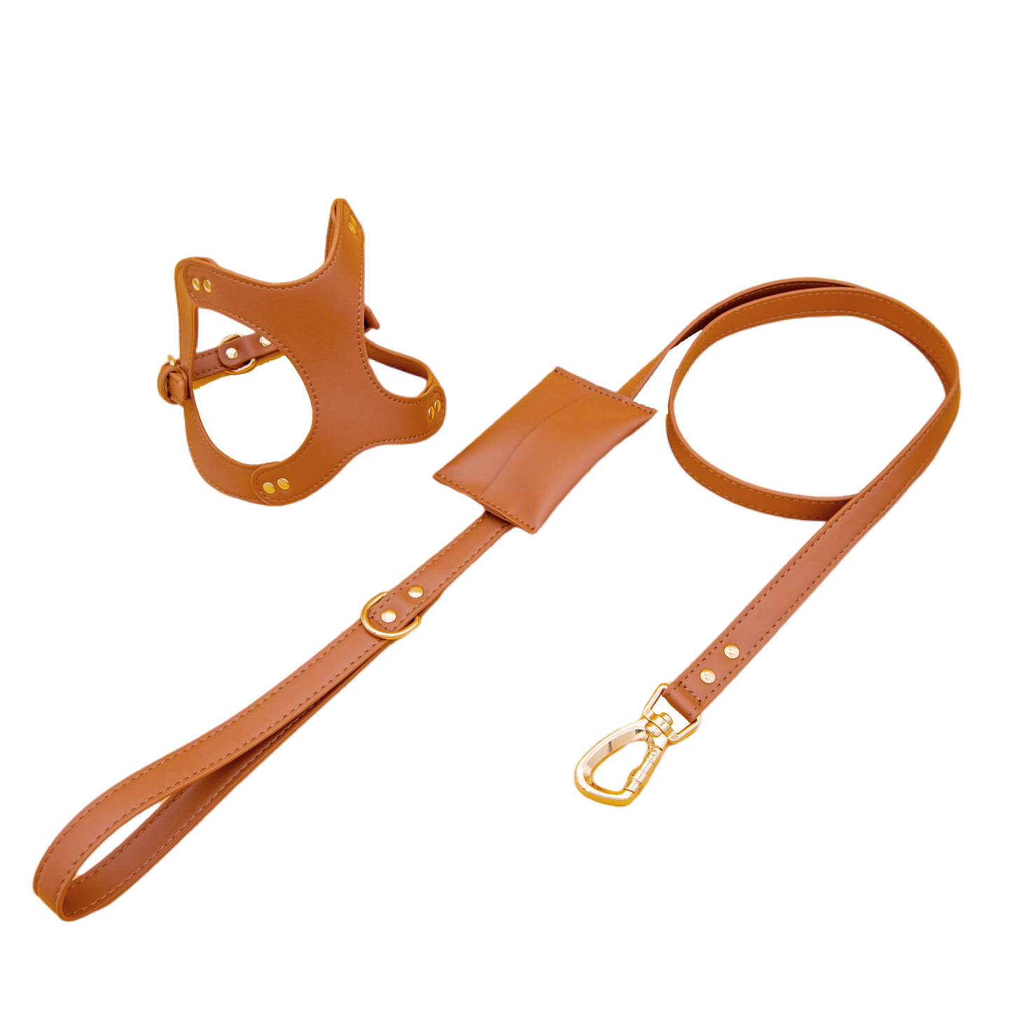 Small Dog PU Leather Harness & Leash Set (Fits Chest 26-50cm)(Little Teddy Brown)