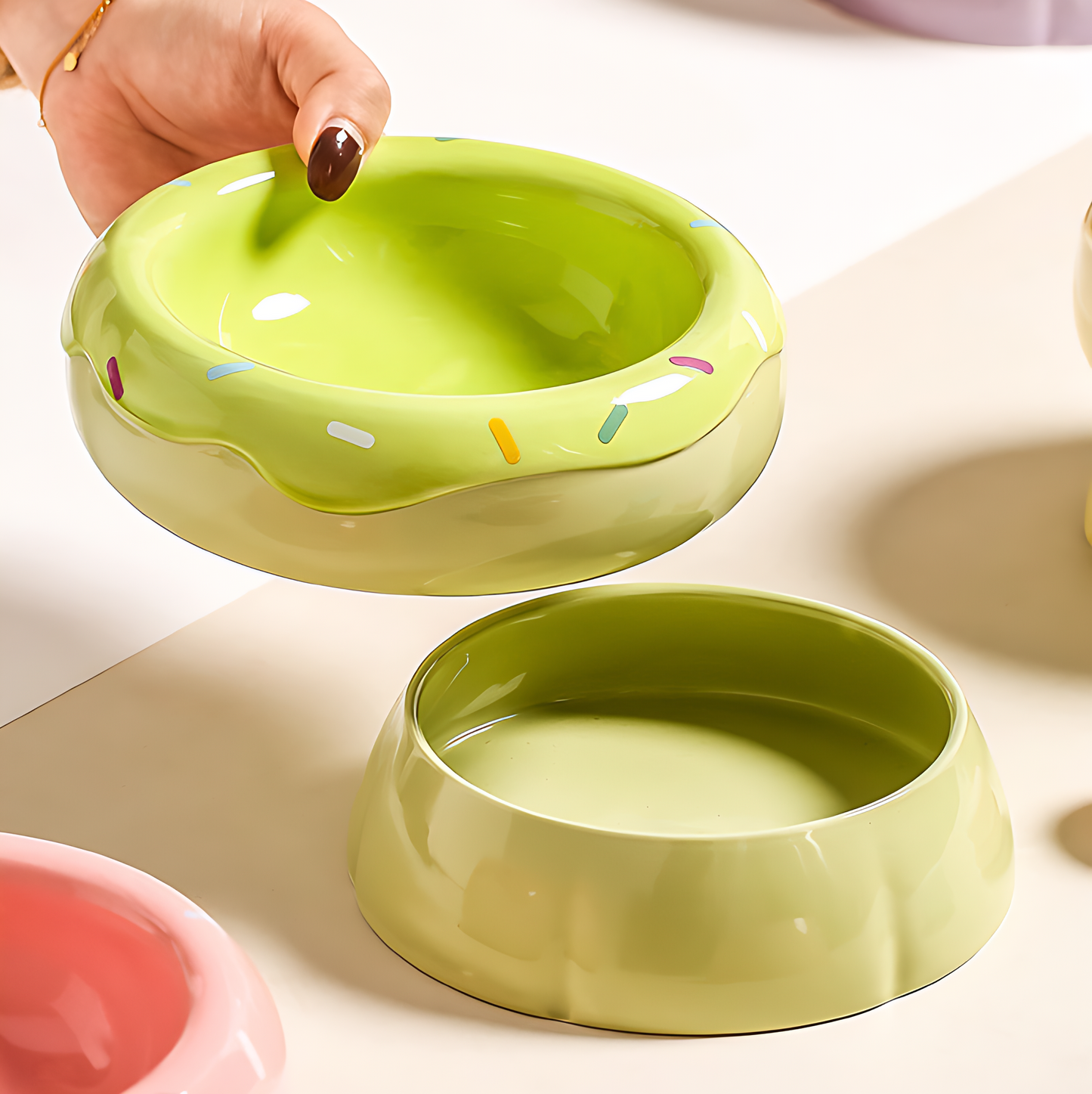 Donut Duo Ceramic Dog Bowl Set(Green)