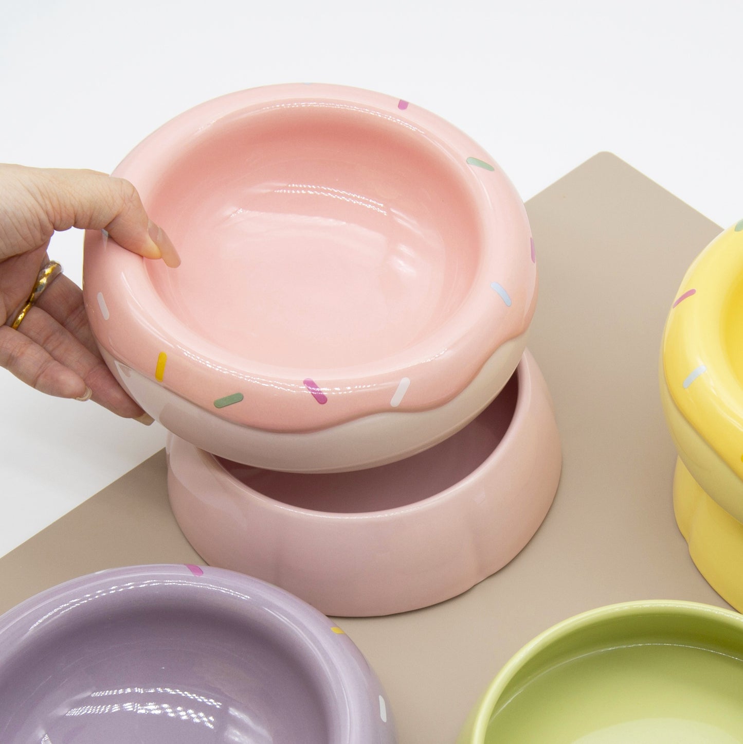 Donut Duo Ceramic Dog Bowl Set(Pink)