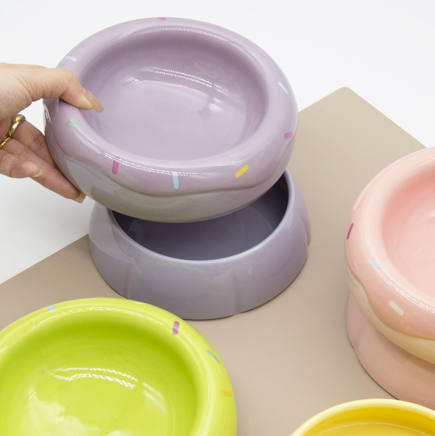 Donut Duo Ceramic Dog Bowl Set(Purple)