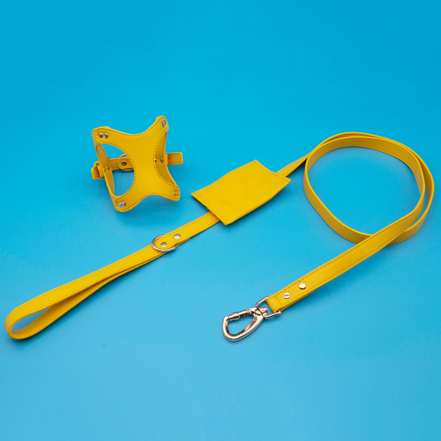 Small Dog PU Leather Harness & Leash Set (Fits Chest 26-50cm)(Sunshine Day Yellow)