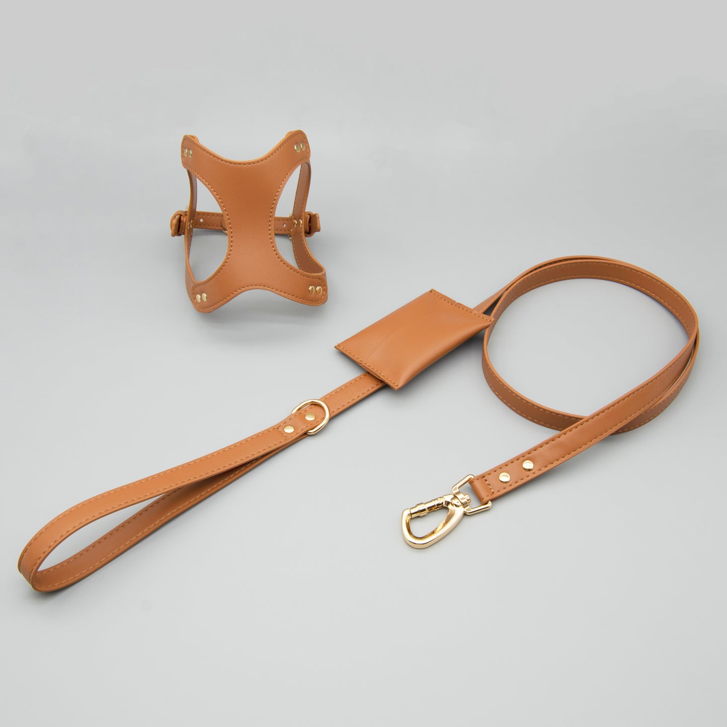 Small Dog PU Leather Harness & Leash Set (Fits Chest 26-50cm)(Little Teddy Brown)