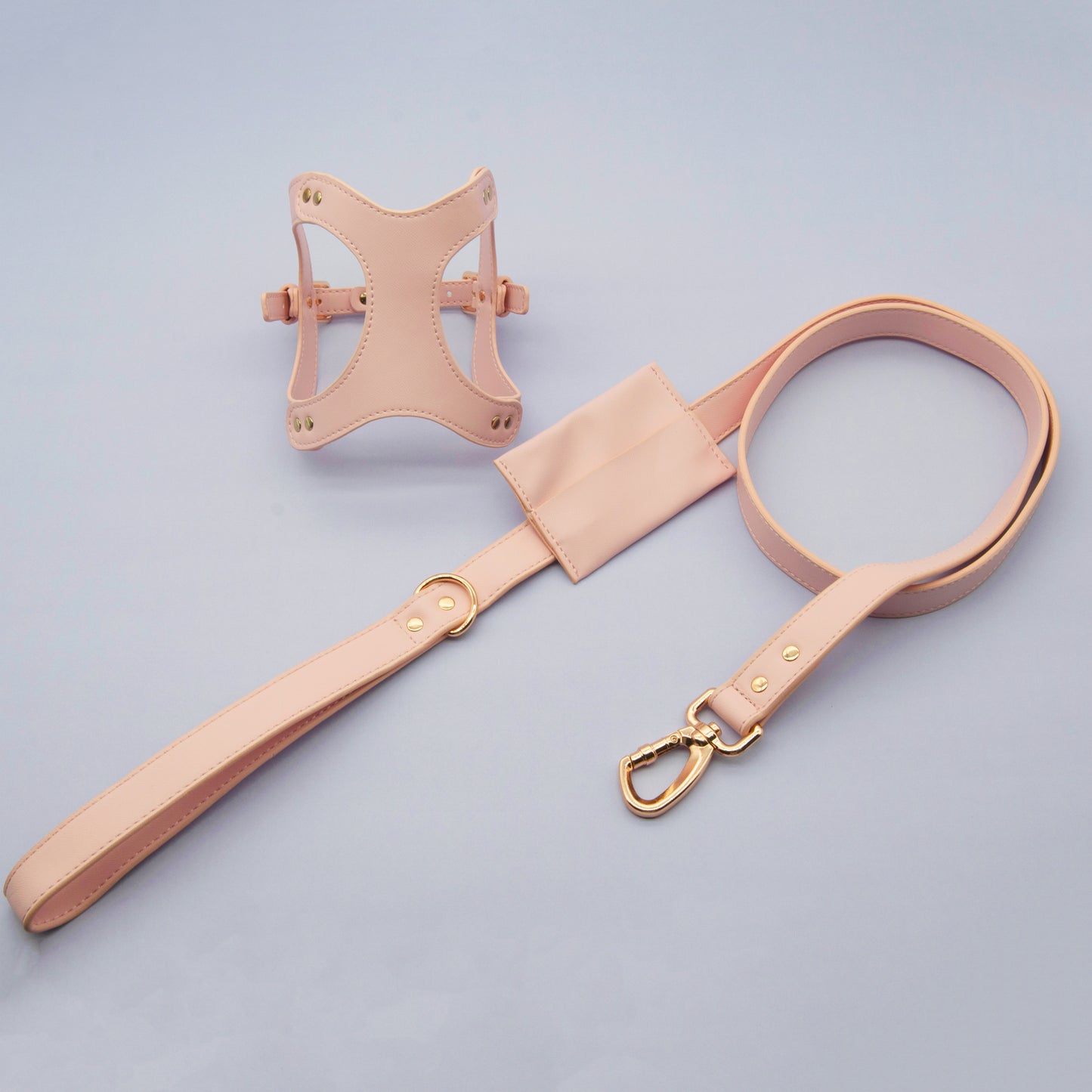 Small Dog PU Leather Harness & Leash Set (Fits Chest 26-50cm)(Strawberry Milk Pink)