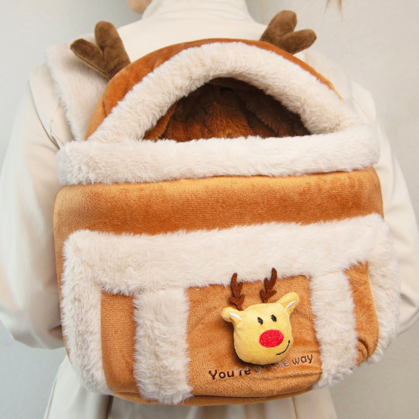 Travel Pet Carrier Bag; Breathable sling for small dogs and cats (5-10lbs)(Brown Reindeer)