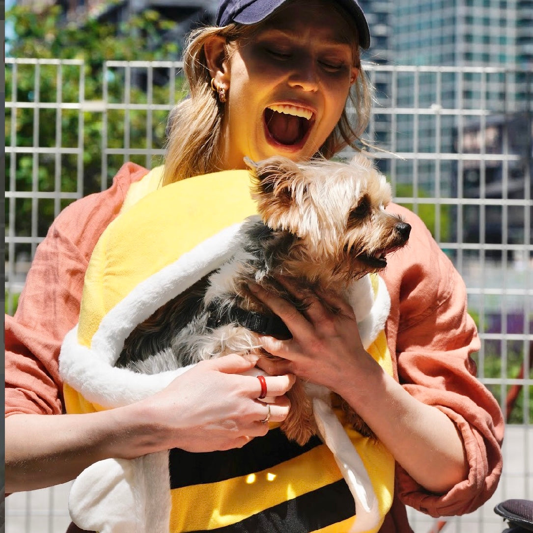 Travel Pet Carrier Bag; Breathable sling for small dogs and cats (5-10lbs)(Buzz Buddy Yellow Bee)