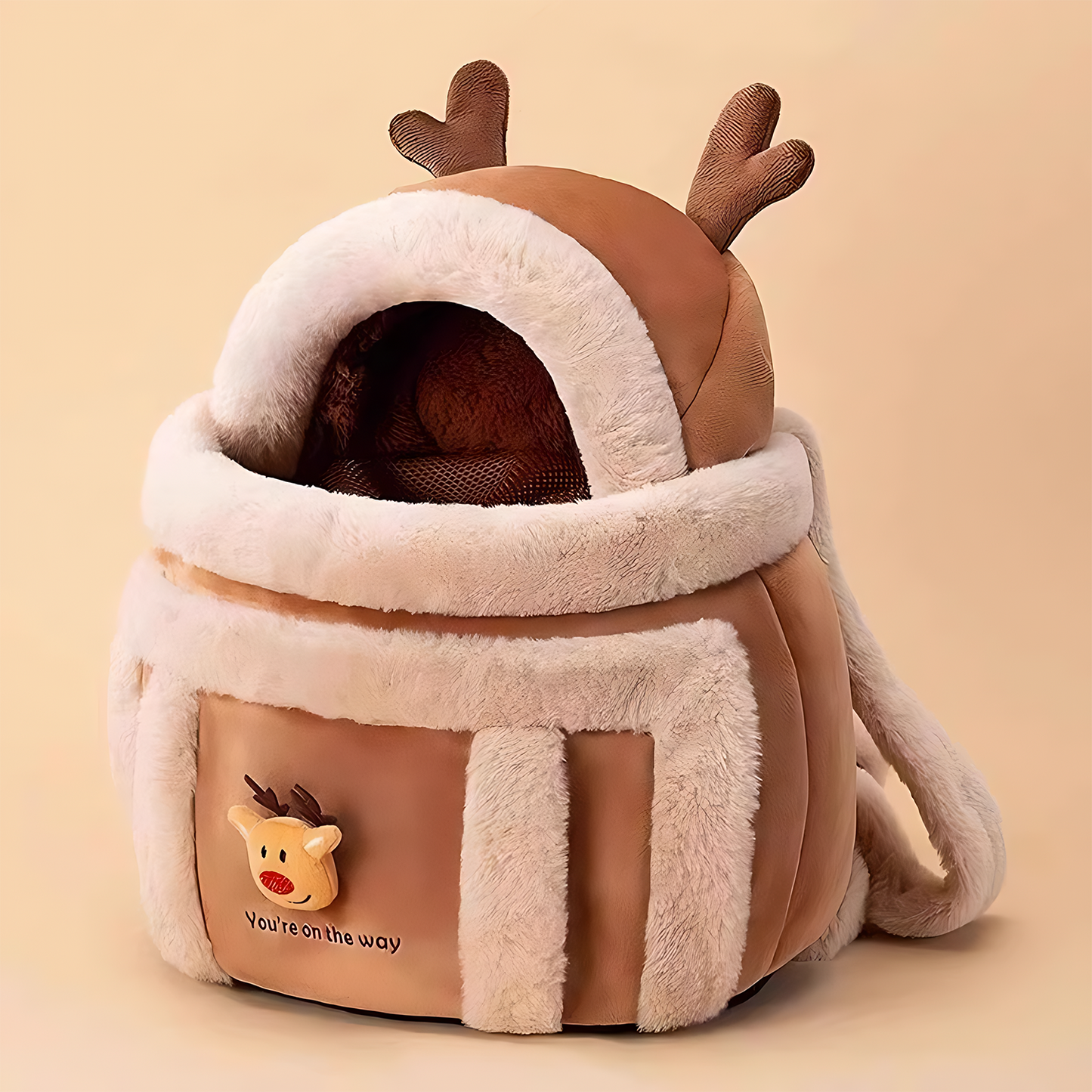 Travel Pet Carrier Bag; Breathable sling for small dogs and cats (5-10lbs)(Brown Reindeer)