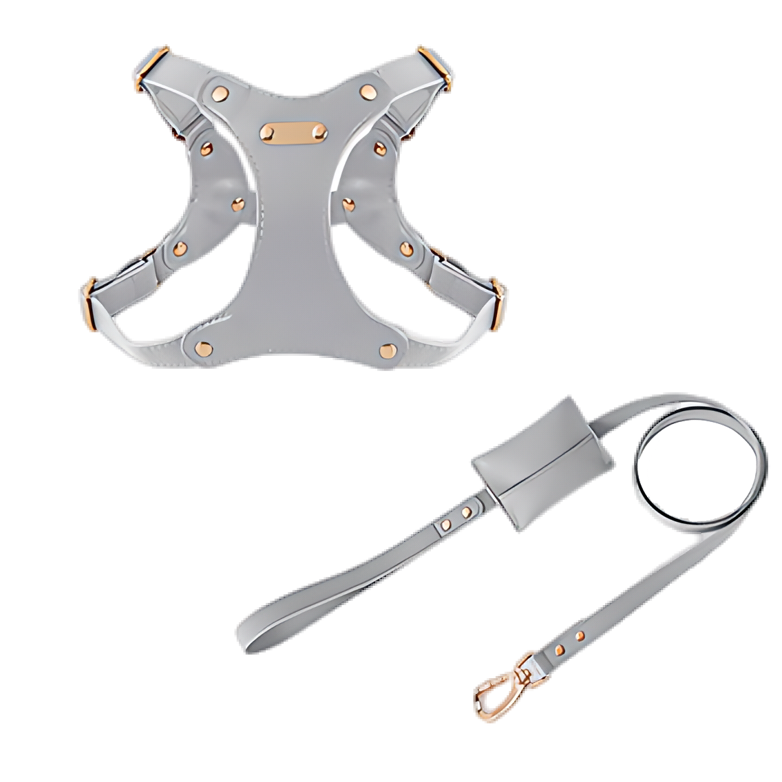 Medium Dog PU Leather Harness & Leash Set (Fits Chest 37-62cm)(Moonlight Gray)