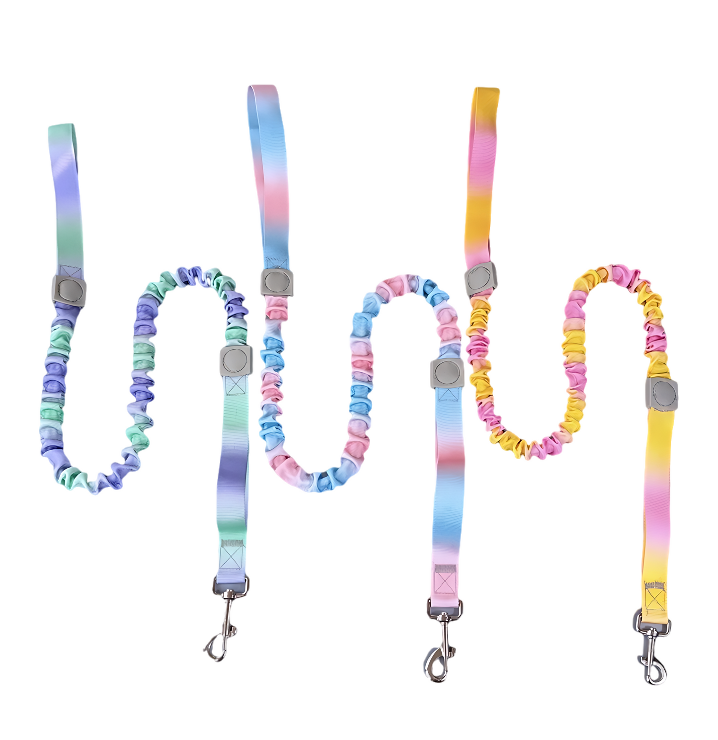 Dual Handles Bungee Dog Leash, Ombré Color (Violet-Green Ombré)