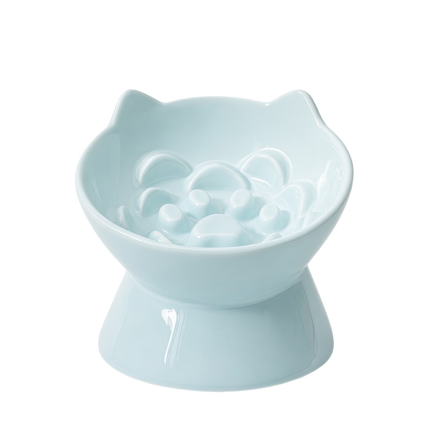 Cat & Dog Slow Feeder Bowl, Elevated Ceramic Pet Bowl, Anti-Gulping Slow Eating Bowl for Small & Medium Cats and Dogs, 5.9 Inch, Easy to Clean Blue