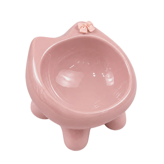 Ceramic Cat Bowl for Small Dogs and Cats: Cute Elevated Pet Food Bowl with Wide Opening, Easy Clean Feeding Dish for Kittens, Puppies and Small Pets-Pink
