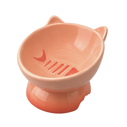 Elevated Cat Bowl, Raised Cat Food Bowl with Cute Cat Ear Design, Deep Pet Food Bowl for Small & Medium Cats and Dogs, Easy to Clean Dog Food Bowl, 5.31 Inch Orange