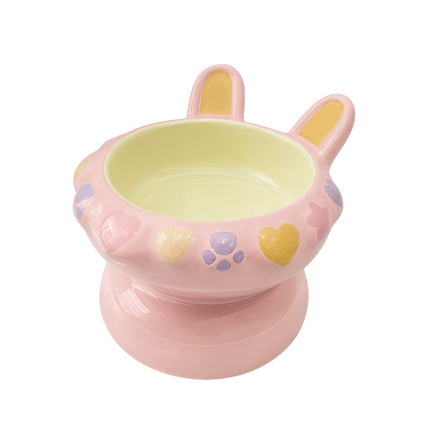 Bunny Ear Elevated Cat and Dog Food Bowl, Cute Raised Ceramic Pet Food Bowl for Cats & Small Dogs, Rabbit Ear Cat Food & Water Bowl with Pedestal Base, 5.9 Inch - Pink