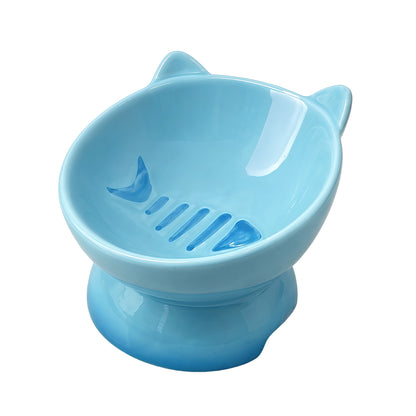 Elevated Cat Bowl, Raised Cat Food Bowl with Cute Cat Ear Design, Deep Pet Food Bowl for Small & Medium Cats and Dogs, Easy to Clean Dog Food Bowl, 5.31 Inch Blue