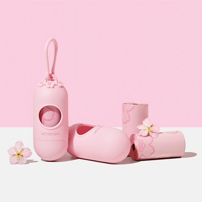 Dog Poop Bag Dispenser with Cherry Blossom Scented Bags