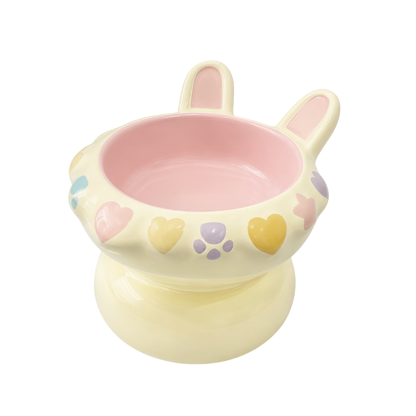 Bunny Ear Elevated Cat and Dog Food Bowl, Cute Raised Ceramic Pet Food Bowl for Cats & Small Dogs, Rabbit Ear Cat Food & Water Bowl with Pedestal Base, 5.9 Inch - Yellow