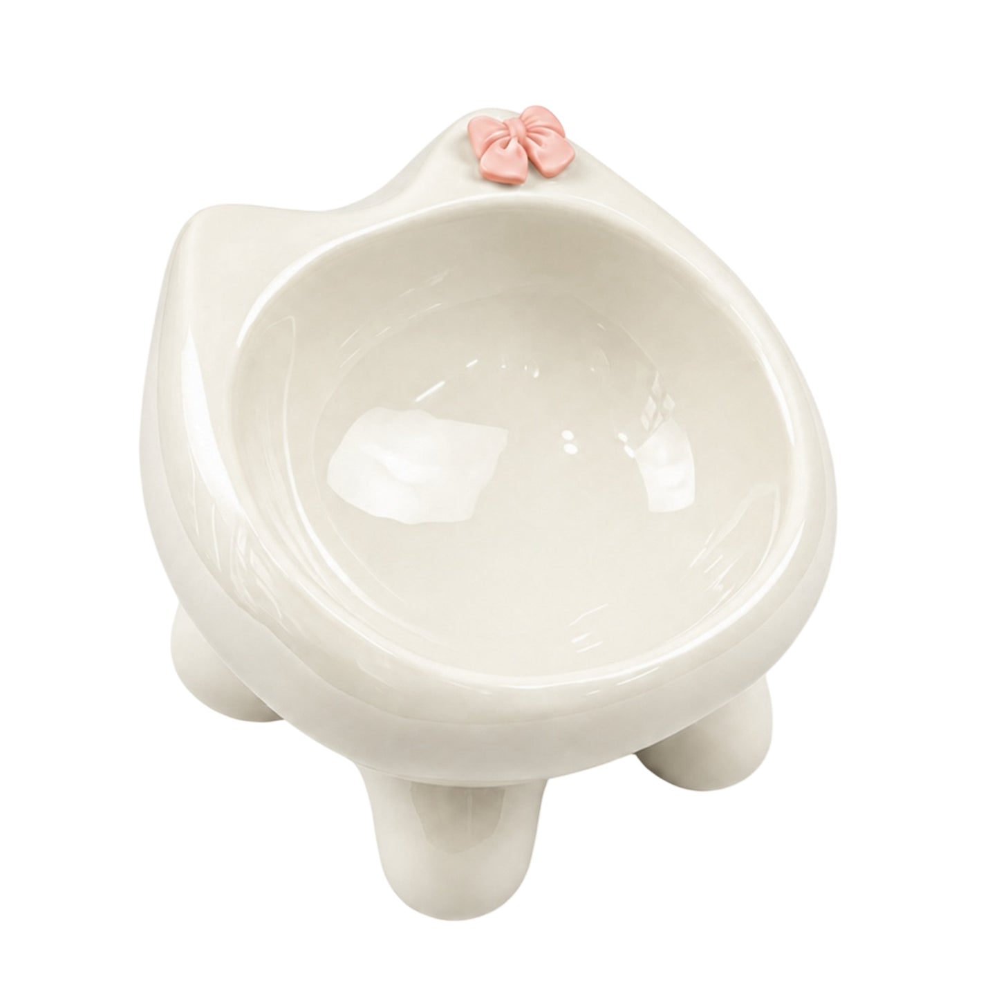 Ceramic Cat Bowl for Small Dogs and Cats: Cute Elevated Pet Food Bowl with Wide Opening, Easy Clean Feeding Dish for Kittens, Puppies and Small Pets-Beige