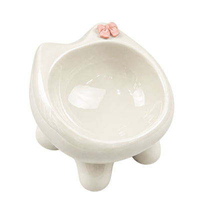 Ceramic Cat Bowl for Small Dogs and Cats: Cute Elevated Pet Food Bowl with Wide Opening, Easy Clean Feeding Dish for Kittens, Puppies and Small Pets-Beige