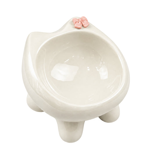 Ceramic Cat Bowl for Small Dogs and Cats: Cute Elevated Pet Food Bowl with Wide Opening, Easy Clean Feeding Dish for Kittens, Puppies and Small Pets-Beige