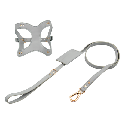 Small Dog PU Leather Harness & Leash Set (Fits Chest 26-50cm)(Moonlight Grey)