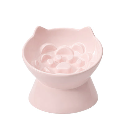 Cat & Dog Slow Feeder Bowl, Elevated Ceramic Pet Bowl, Anti-Gulping Slow Eating Bowl for Small & Medium Cats and Dogs, 5.9 Inch, Easy to Clean Pink