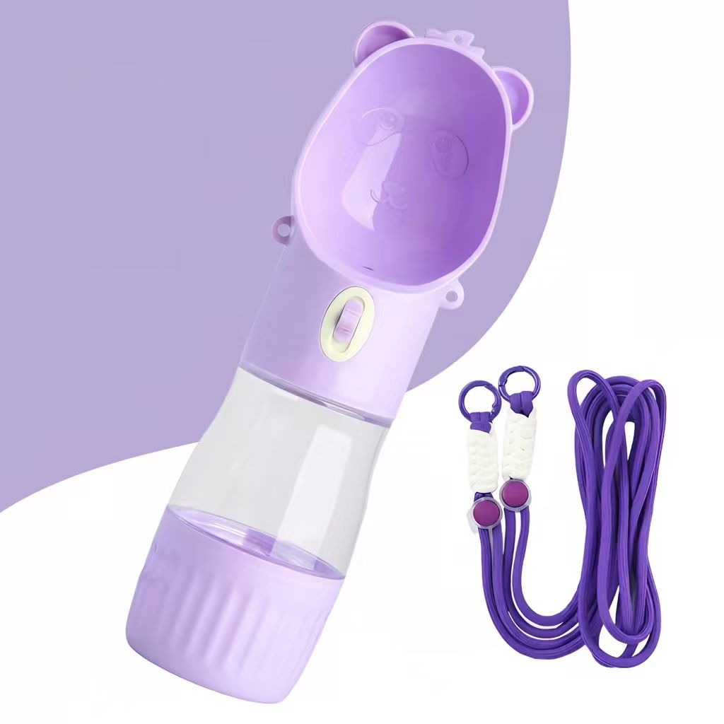 Portable Leak Proof Dog Water Bottle with Food Container(Purple)