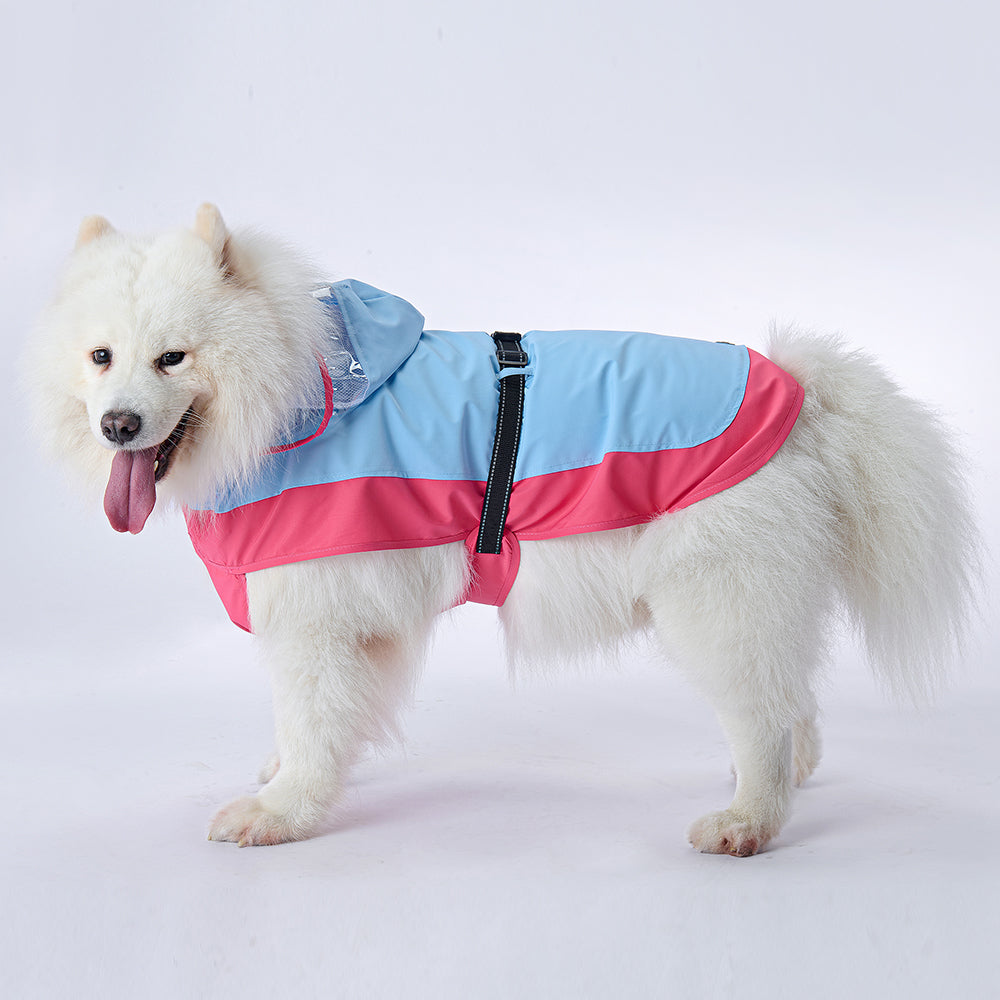 Waterproof Dog Raincoat for Medium & Large Dogs(Pink-Blue)
