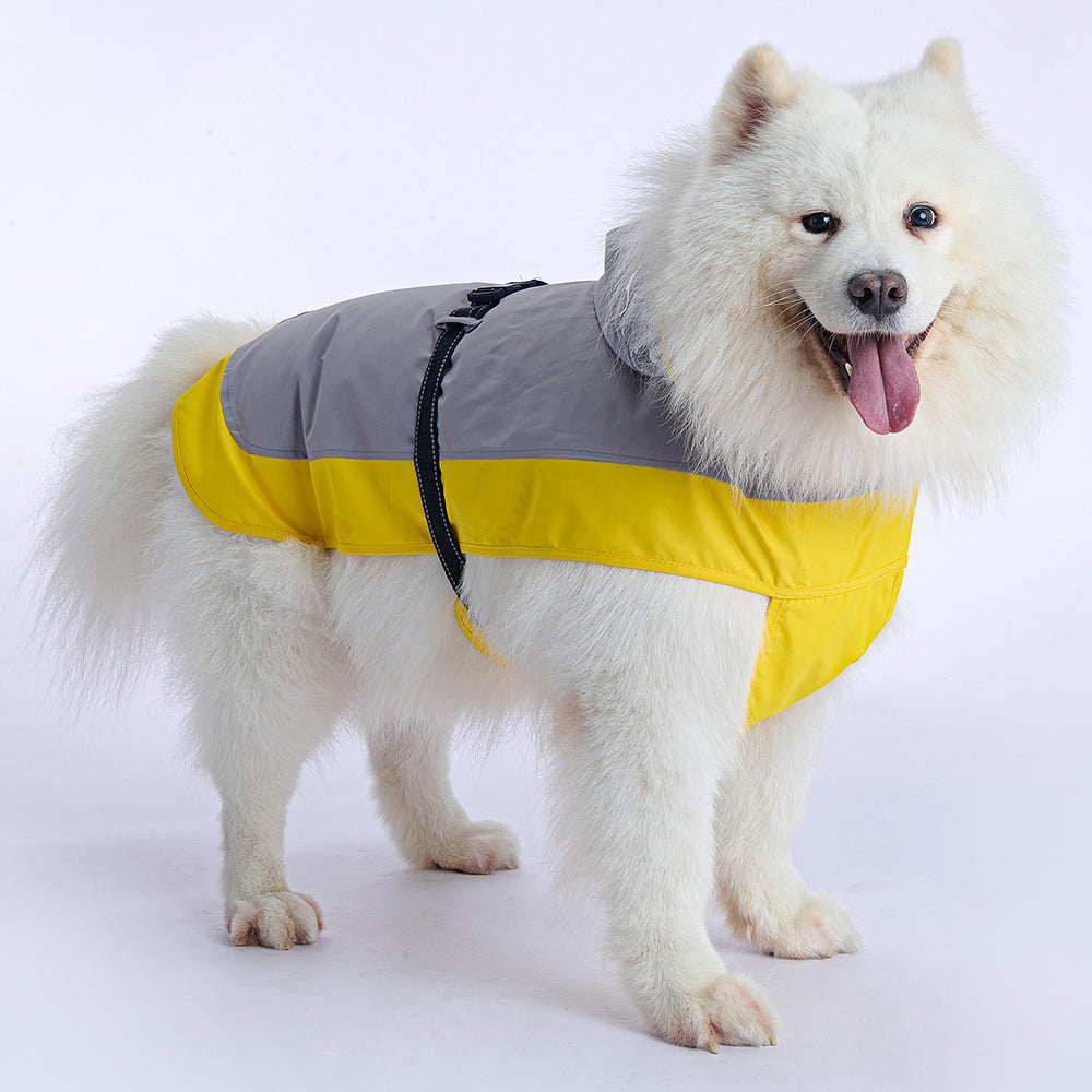 Waterproof Dog Raincoat for Medium & Large Dogs(Yellow-Grey)