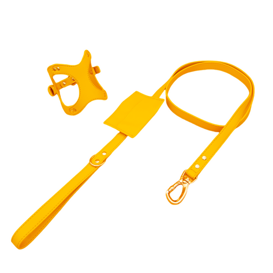 Small Dog PU Leather Harness & Leash Set (Fits Chest 26-50cm)(Sunshine Day Yellow)