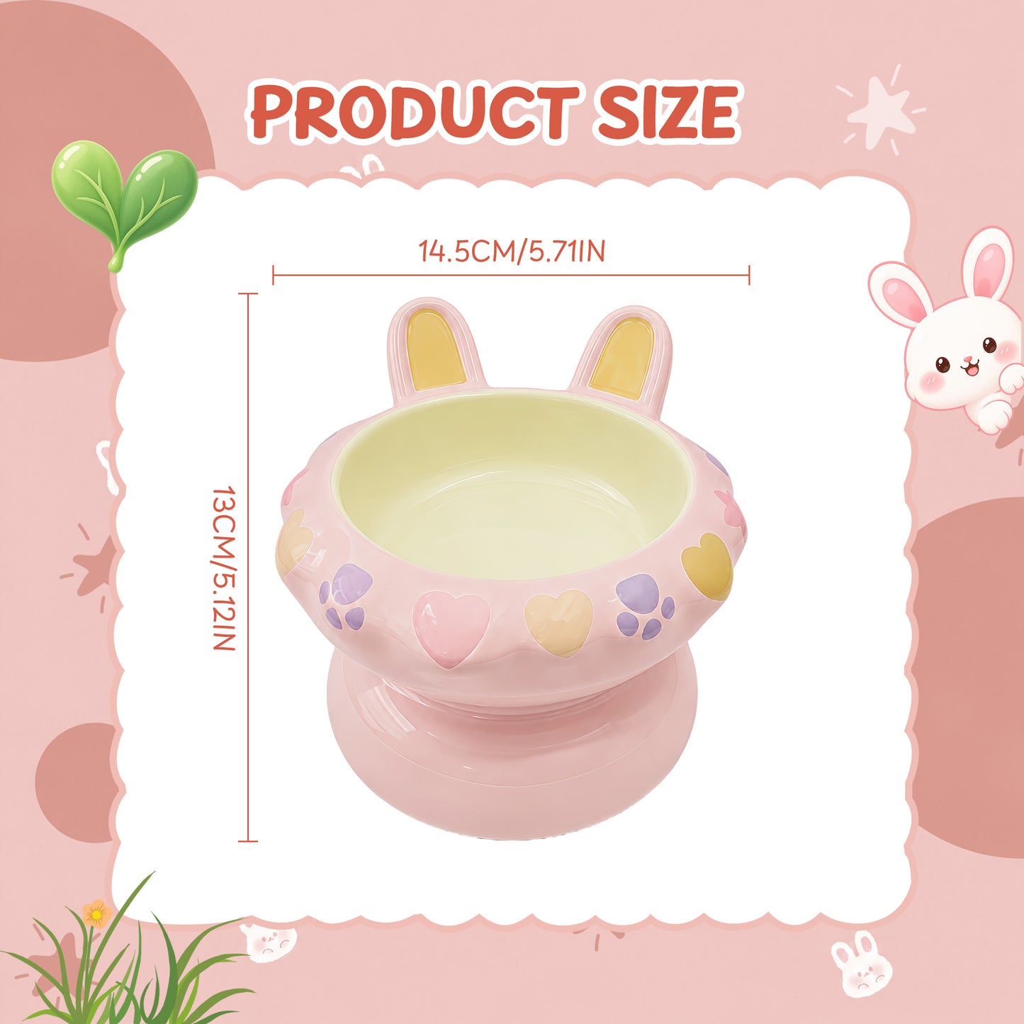 Bunny Ear Elevated Cat and Dog Food Bowl, Cute Raised Ceramic Pet Food Bowl for Cats & Small Dogs, Rabbit Ear Cat Food & Water Bowl with Pedestal Base, 5.9 Inch - Pink