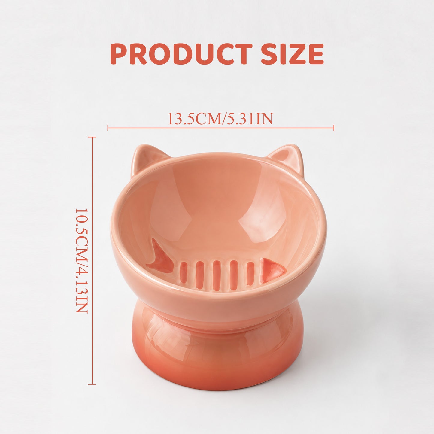 Elevated Cat Bowl, Raised Cat Food Bowl with Cute Cat Ear Design, Deep Pet Food Bowl for Small & Medium Cats and Dogs, Easy to Clean Dog Food Bowl, 5.31 Inch Orange