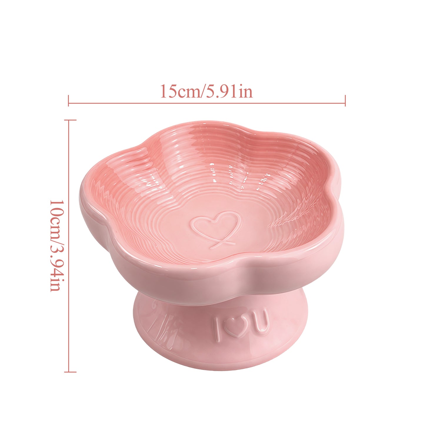 Flower Ceramic Pet Bowl for Cats and Small Dogs, Raised Pet Feeding Bowl with Wide Opening, Food Grade Ceramic Cat Bowl for Kittens, Puppies and Small Pets, Cute Elevated Food and Water Dish-pink