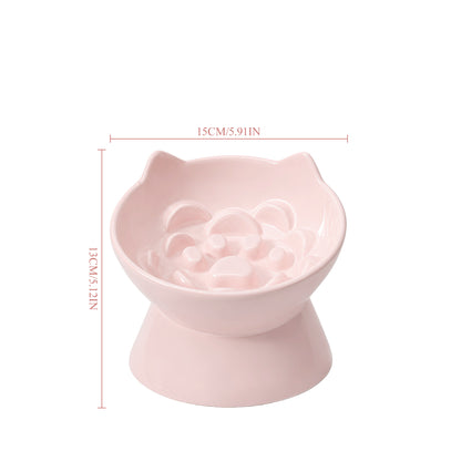 Cat & Dog Slow Feeder Bowl, Elevated Ceramic Pet Bowl, Anti-Gulping Slow Eating Bowl for Small & Medium Cats and Dogs, 5.9 Inch, Easy to Clean Pink