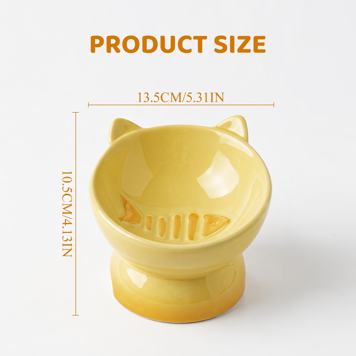 Elevated Cat Bowl, Raised Cat Food Bowl with Cute Cat Ear Design, Deep Pet Food Bowl for Small & Medium Cats and Dogs, Easy to Clean Dog Food Bowl, 5.31 Inch Yellow
