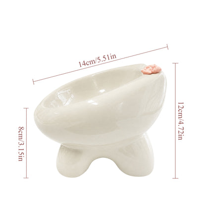 Ceramic Cat Bowl for Small Dogs and Cats: Cute Elevated Pet Food Bowl with Wide Opening, Easy Clean Feeding Dish for Kittens, Puppies and Small Pets-Beige