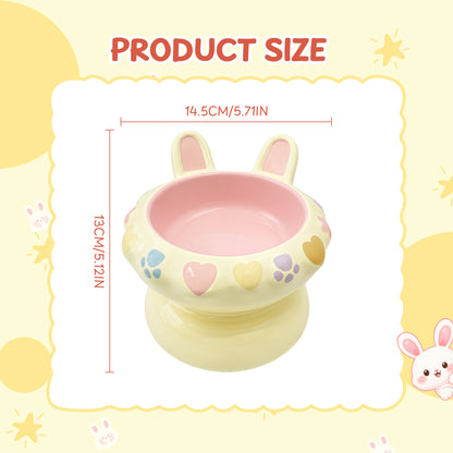 Bunny Ear Elevated Cat and Dog Food Bowl, Cute Raised Ceramic Pet Food Bowl for Cats & Small Dogs, Rabbit Ear Cat Food & Water Bowl with Pedestal Base, 5.9 Inch - Yellow