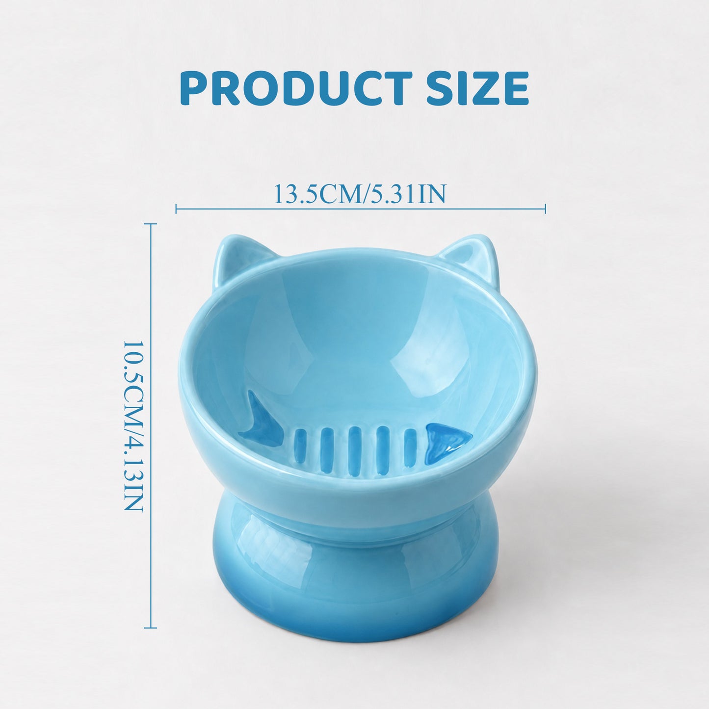 Elevated Cat Bowl, Raised Cat Food Bowl with Cute Cat Ear Design, Deep Pet Food Bowl for Small & Medium Cats and Dogs, Easy to Clean Dog Food Bowl, 5.31 Inch Blue