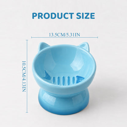 Elevated Cat Bowl, Raised Cat Food Bowl with Cute Cat Ear Design, Deep Pet Food Bowl for Small & Medium Cats and Dogs, Easy to Clean Dog Food Bowl, 5.31 Inch Blue