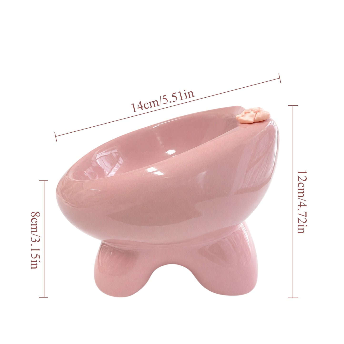 Ceramic Cat Bowl for Small Dogs and Cats: Cute Elevated Pet Food Bowl with Wide Opening, Easy Clean Feeding Dish for Kittens, Puppies and Small Pets-Pink