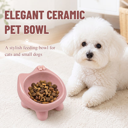 Ceramic Cat Bowl for Small Dogs and Cats: Cute Elevated Pet Food Bowl with Wide Opening, Easy Clean Feeding Dish for Kittens, Puppies and Small Pets-Pink