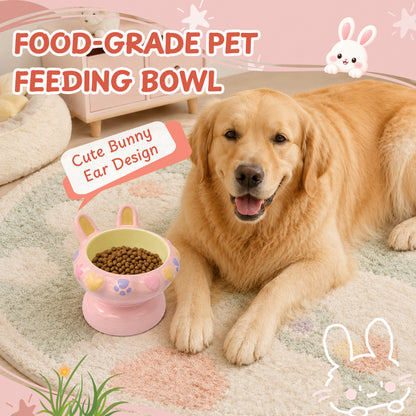 Bunny Ear Elevated Cat and Dog Food Bowl, Cute Raised Ceramic Pet Food Bowl for Cats & Small Dogs, Rabbit Ear Cat Food & Water Bowl with Pedestal Base, 5.9 Inch - Pink