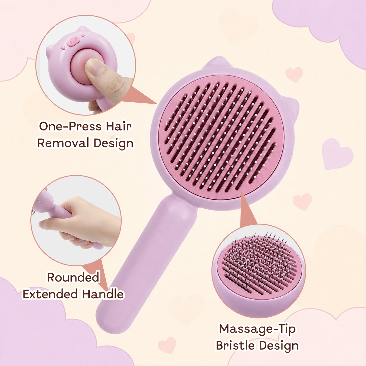 Cat & Dog Grooming Brush, Pet Hair Removal Brush for Long & Short Hair, Easy Clean Deshedding Brush for Cats and Dogs, Pet Grooming Comb for Loose Fur - Pink