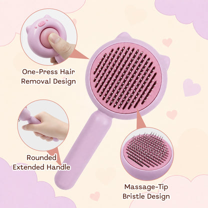 Cat & Dog Grooming Brush, Pet Hair Removal Brush for Long & Short Hair, Easy Clean Deshedding Brush for Cats and Dogs, Pet Grooming Comb for Loose Fur - Pink
