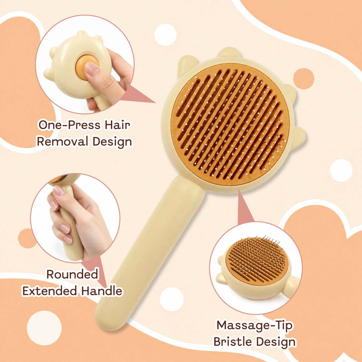 Cat & Dog Grooming Brush, Pet Hair Removal Brush for Long & Short Hair, Easy Clean Deshedding Brush for Cats and Dogs, Pet Grooming Comb for Loose Fur - Yellow