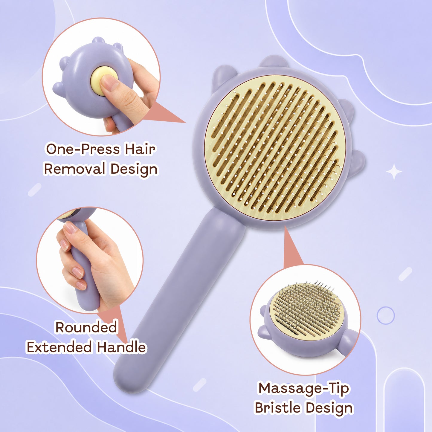 Cat & Dog Grooming Brush, Pet Hair Removal Brush for Long & Short Hair, Easy Clean Deshedding Brush for Cats and Dogs, Pet Grooming Comb for Loose Fur - Purple