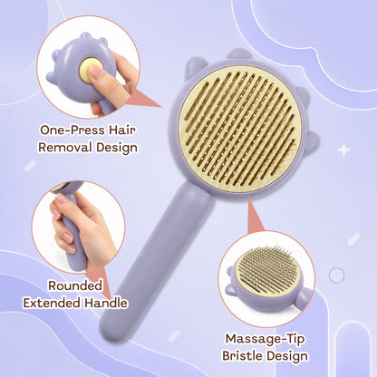 Cat & Dog Grooming Brush, Pet Hair Removal Brush for Long & Short Hair, Easy Clean Deshedding Brush for Cats and Dogs, Pet Grooming Comb for Loose Fur - Purple