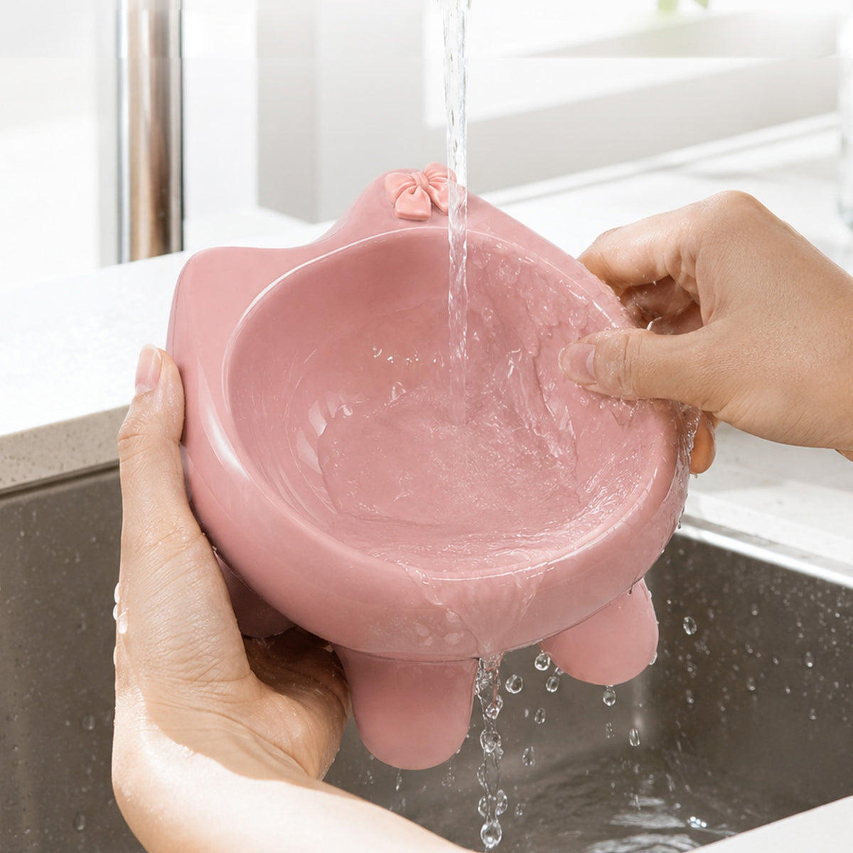 Ceramic Cat Bowl for Small Dogs and Cats: Cute Elevated Pet Food Bowl with Wide Opening, Easy Clean Feeding Dish for Kittens, Puppies and Small Pets-Pink